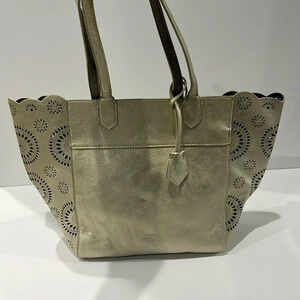 NWT Anthropologie Laser Cut Metallic Vegan Gold Tote